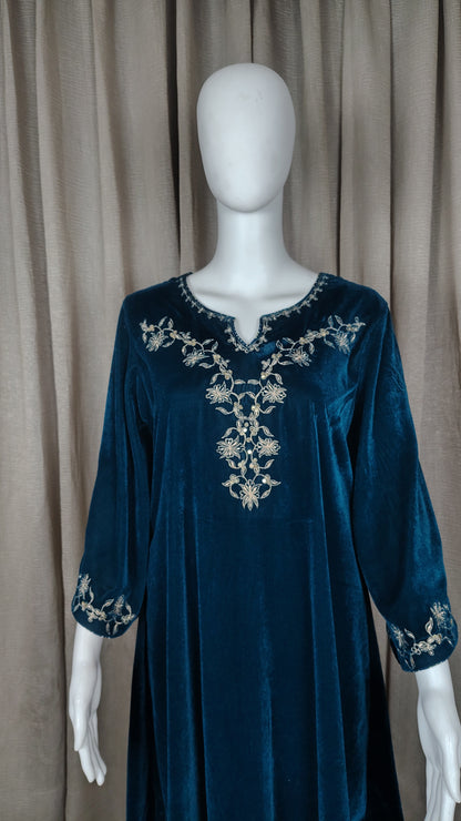 Teal Blue Zari Embroidered Kurta with Pant