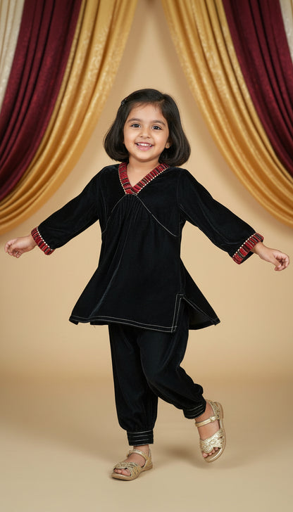 Kids velvet black kurta pant