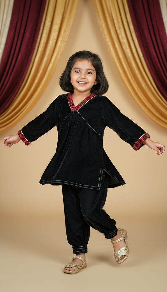Kids velvet black kurta pant