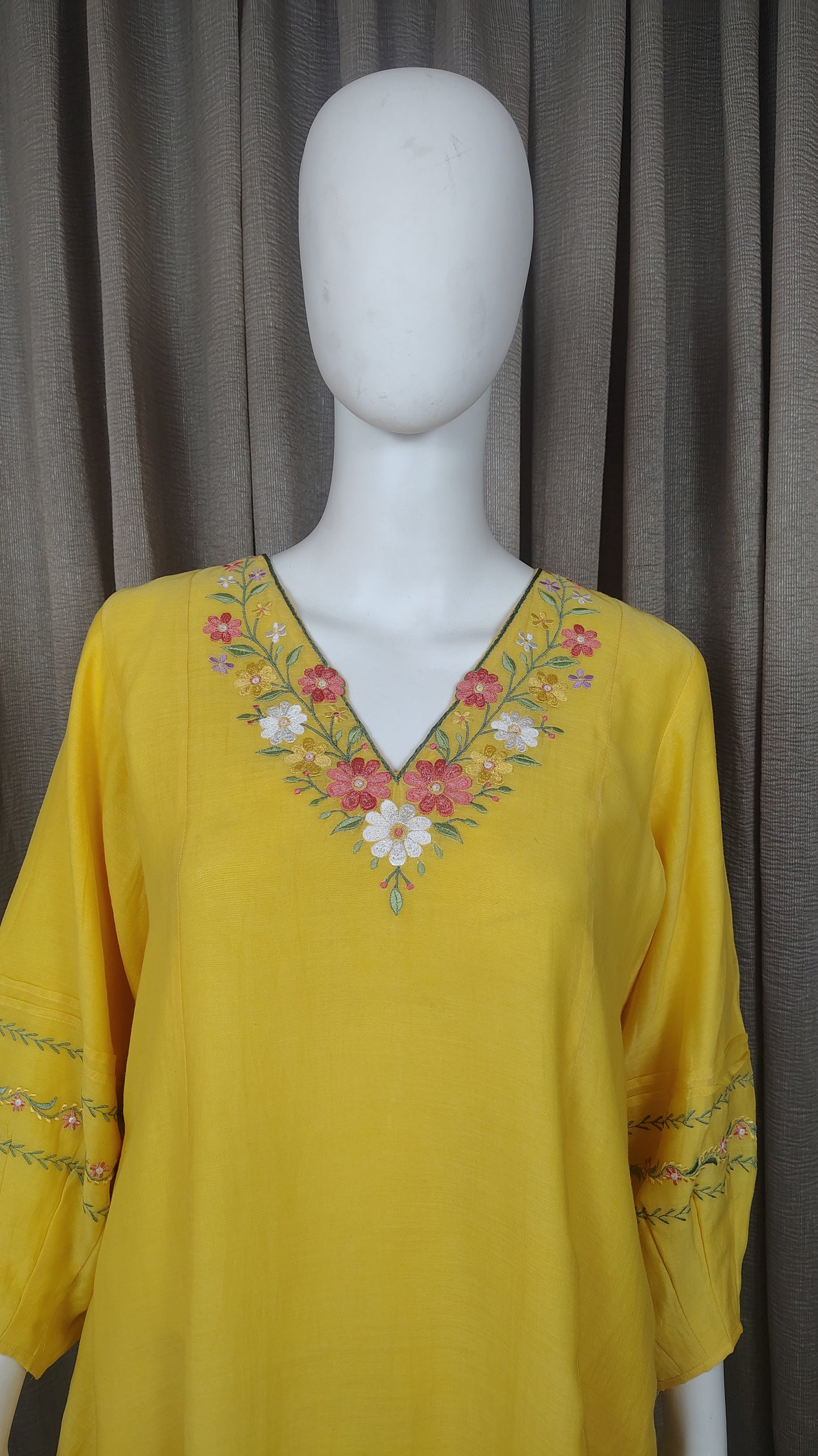 Yellow Mul Chanderi Silk Embroidered Kurta with Pants