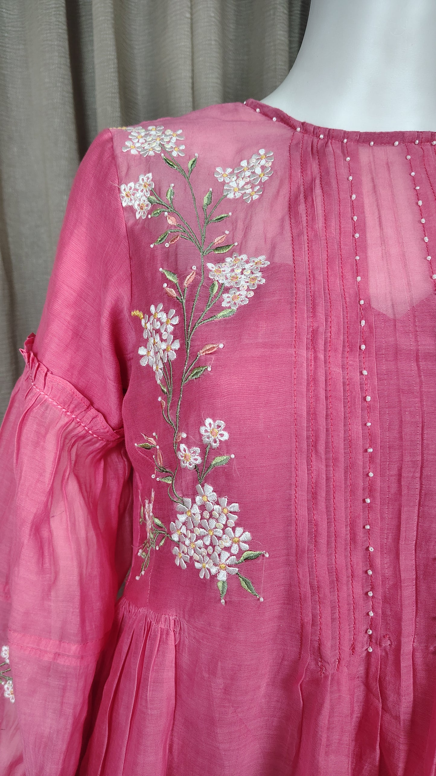 Pink Mul Chanderi Silk Embroidered Kurta With Pants