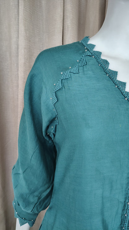 Teal Green Mul Chanderi Dress