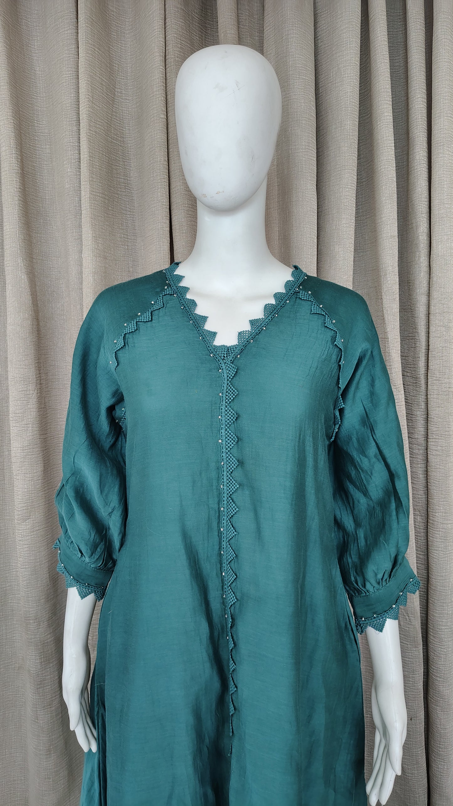 Teal Green Mul Chanderi Dress