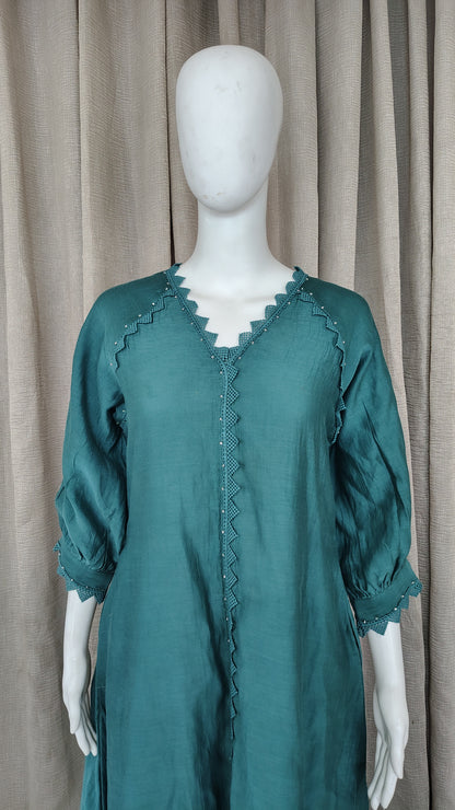 Teal Green Mul Chanderi Dress