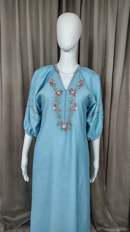 Pastel Blue silk floral embroidered kurta and pant