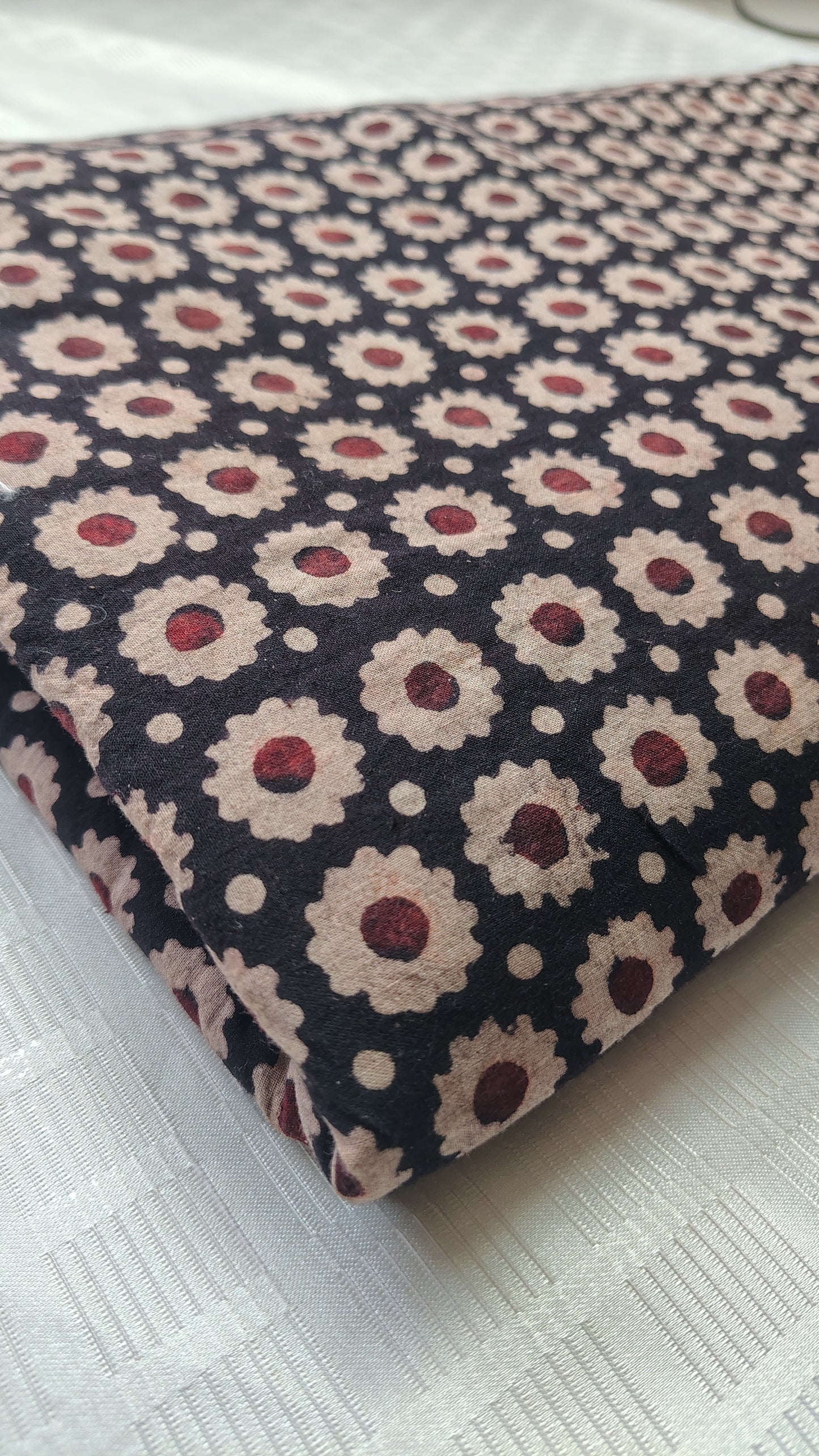 Black Geometric Ajrakh Print Cotton Fabric