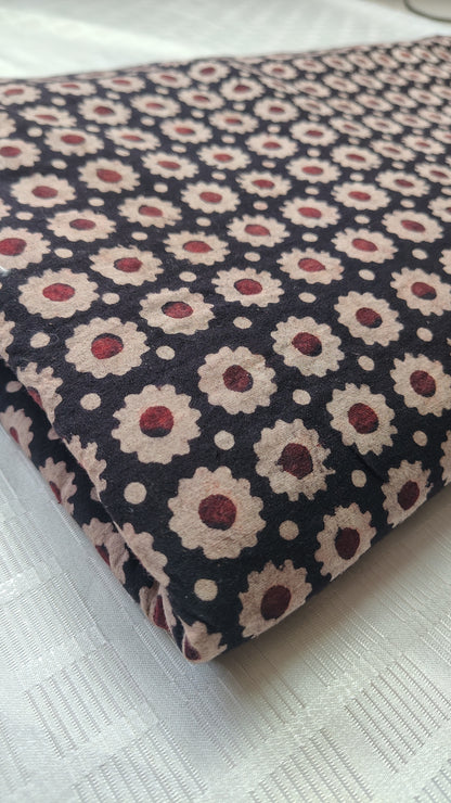 Black Geometric Ajrakh Print Cotton Fabric