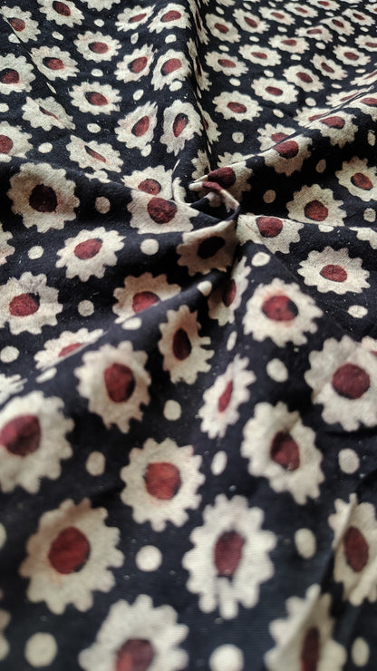 Black Geometric Ajrakh Print Cotton Fabric