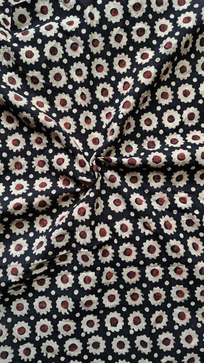 Black Geometric Ajrakh Print Cotton Fabric