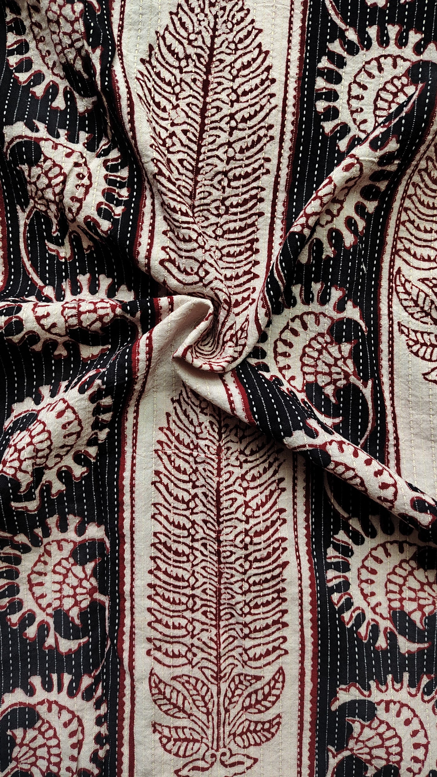 Bagh Print Stripe Floral Cotton Fabric