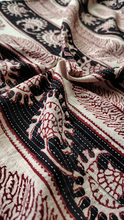 Bagh Print Stripe Floral Cotton Fabric