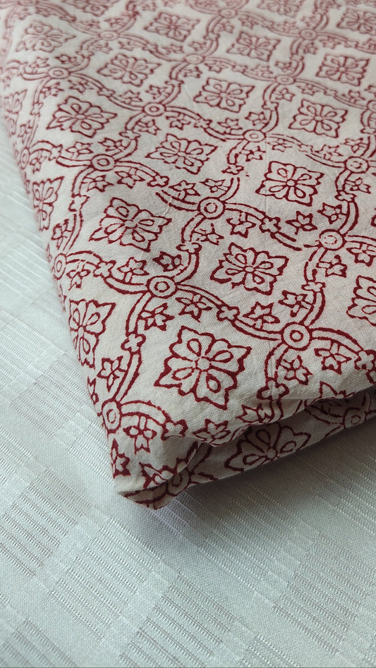 Red patterned fabric on a white background