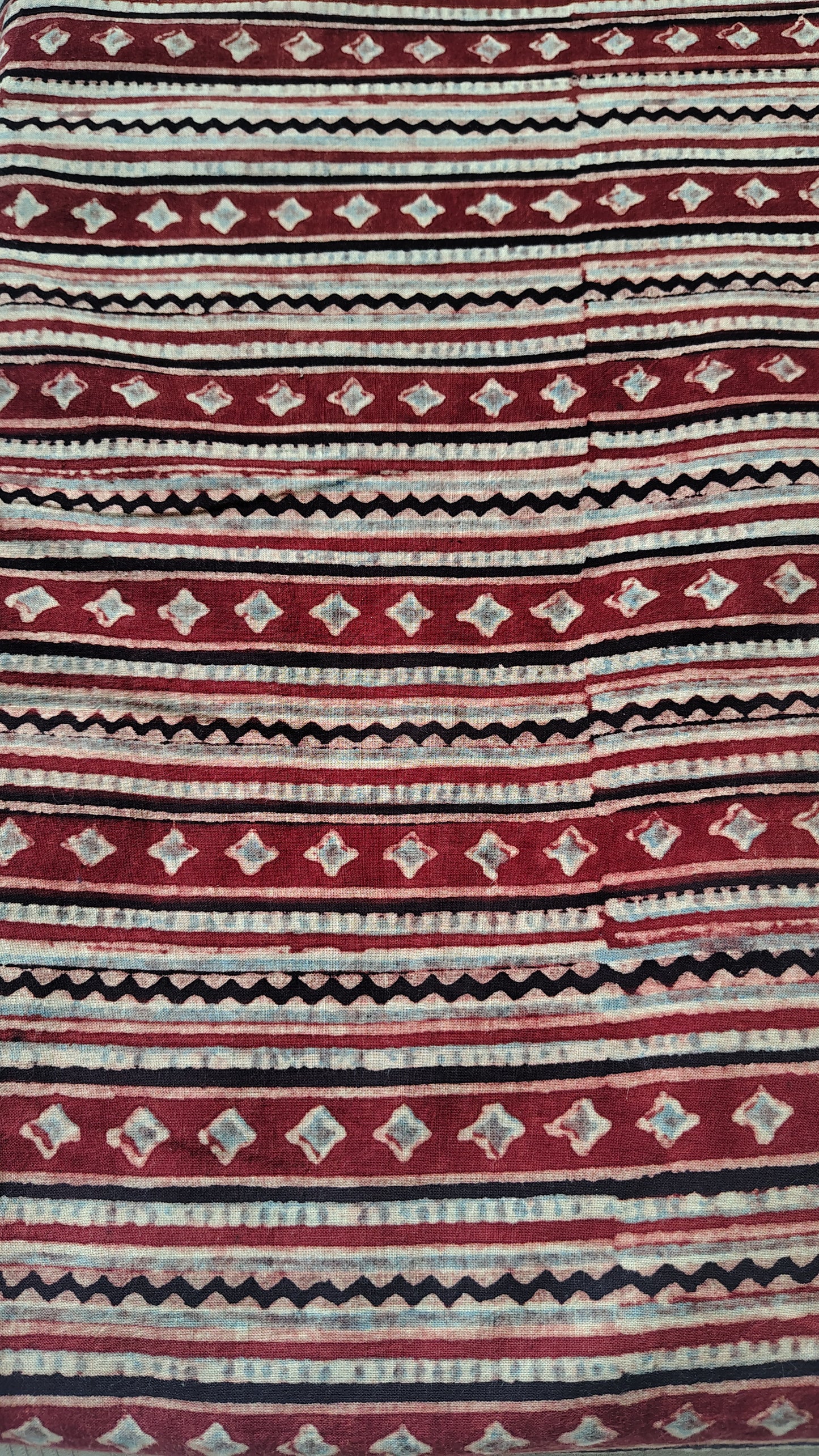 Red Striped Cotton ajrakh Print in Cotton