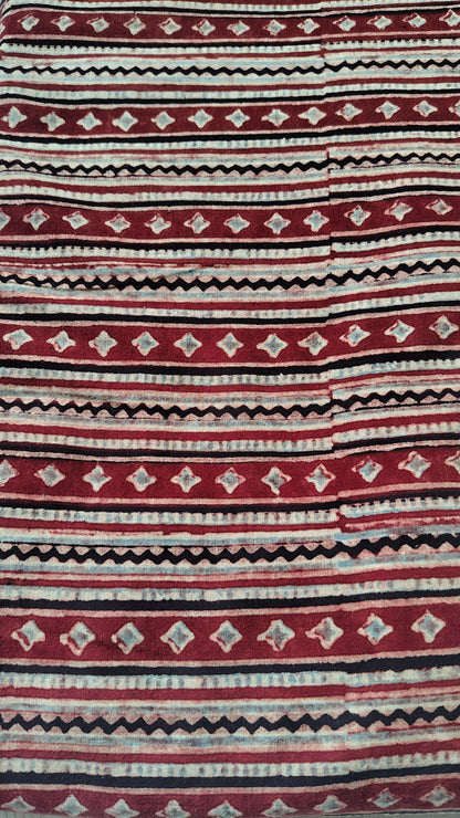 Red Striped Cotton ajrakh Print in Cotton