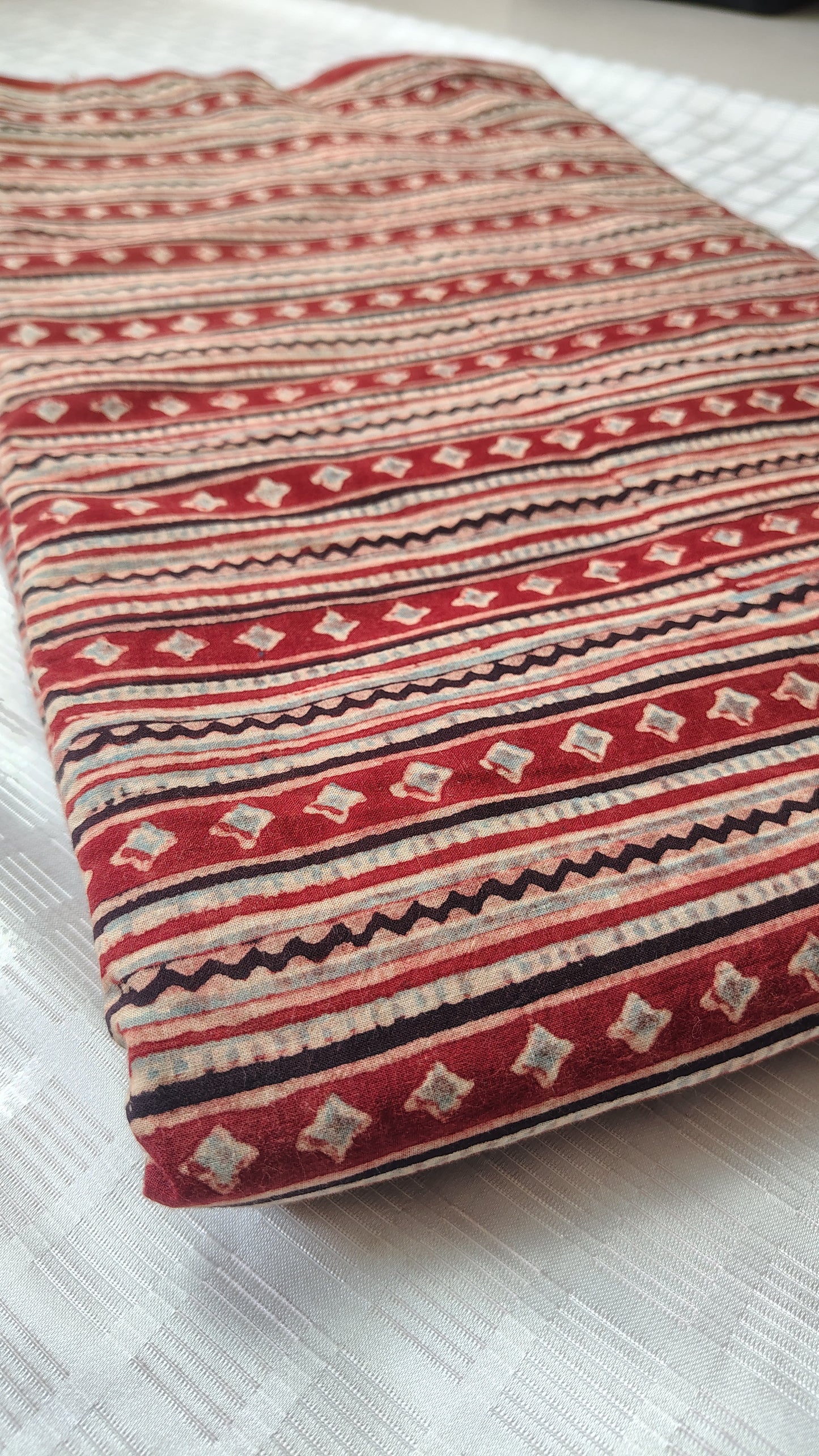 Red Striped Cotton ajrakh Print in Cotton