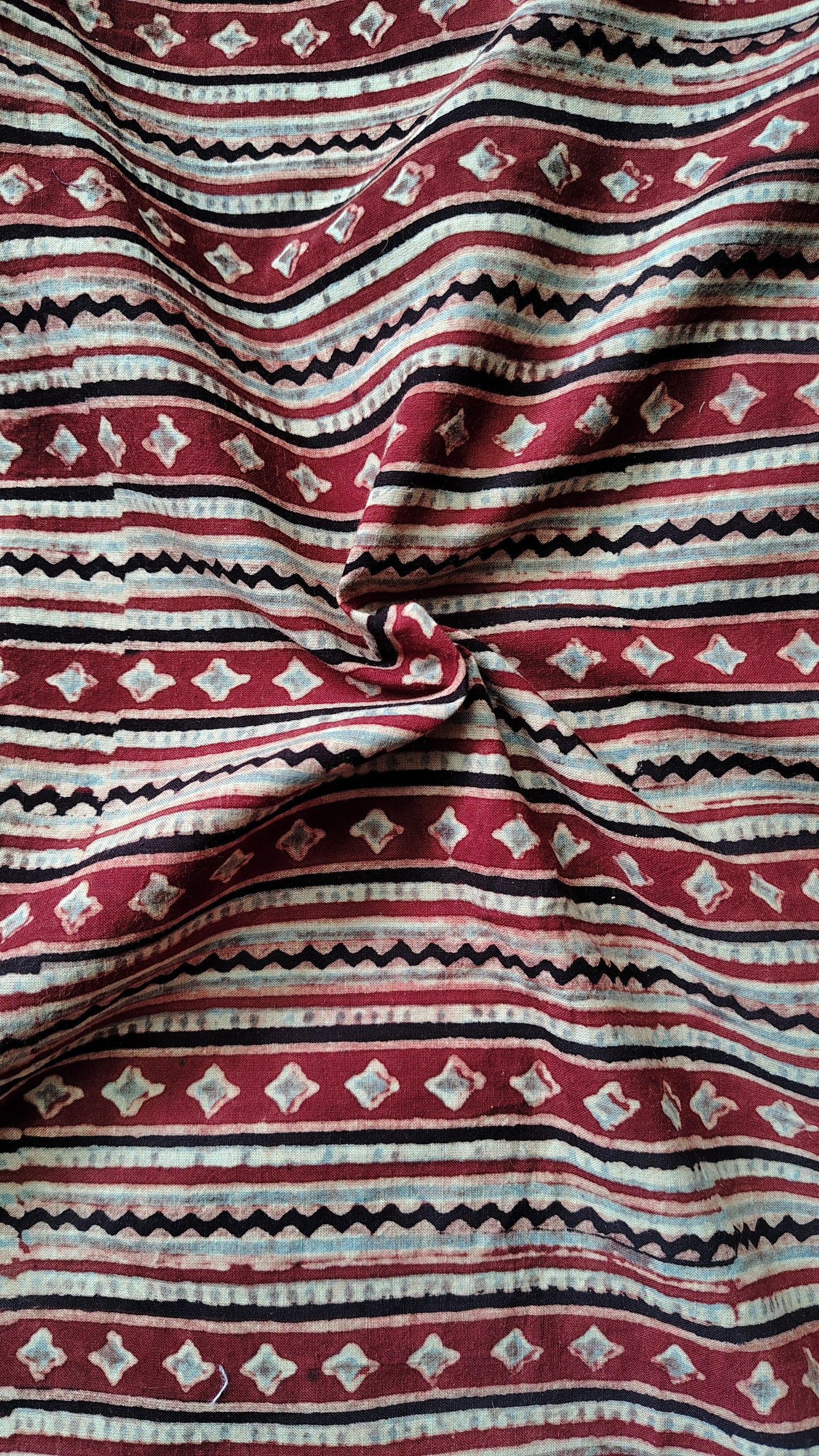 Red Striped Cotton ajrakh Print in Cotton