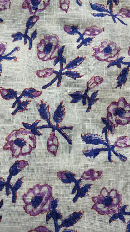 White Cotton Linen Floral Print Fabric