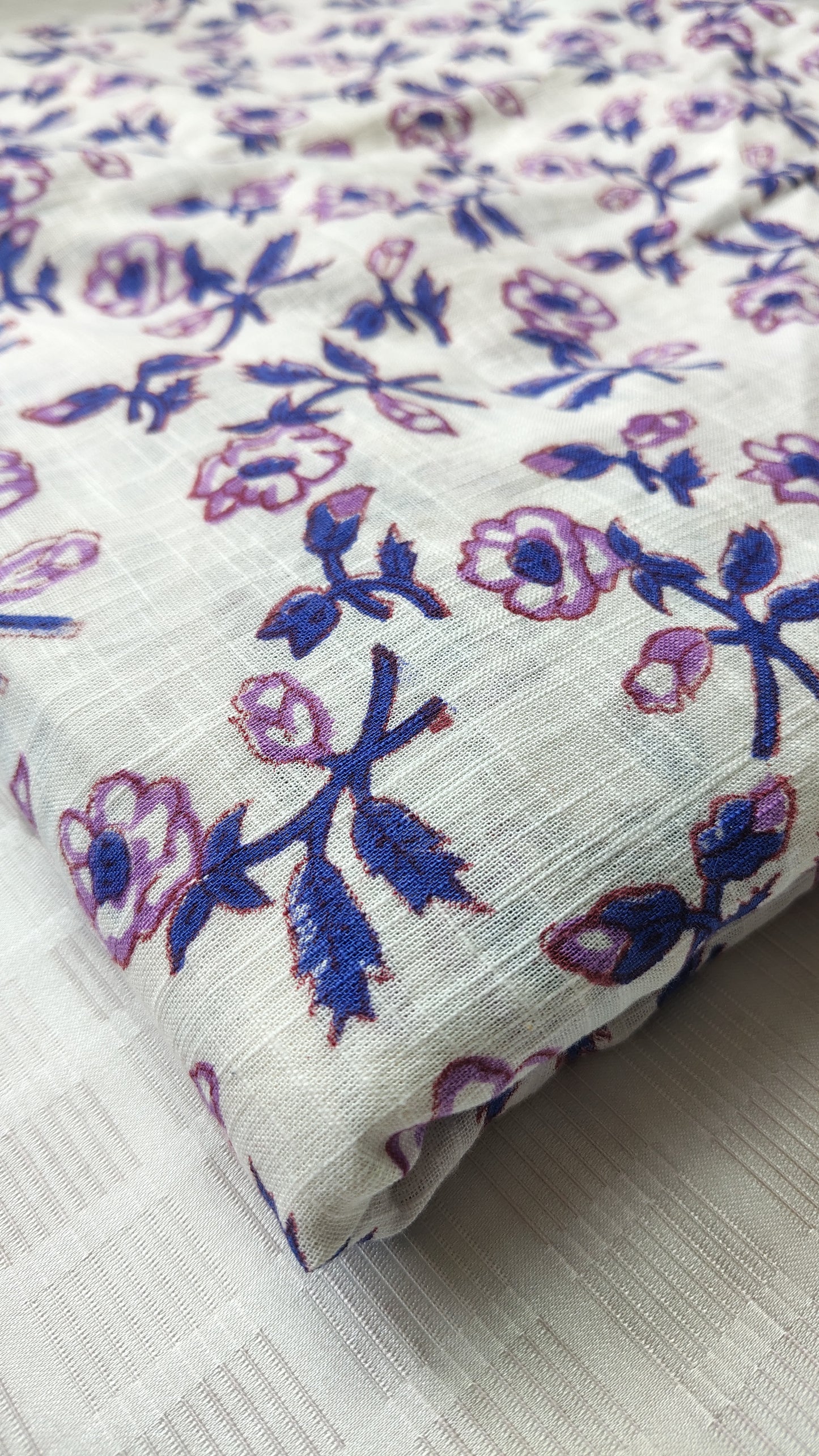 White Cotton Linen Floral Print Fabric