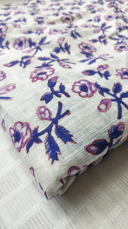 White Cotton Linen Floral Print Fabric