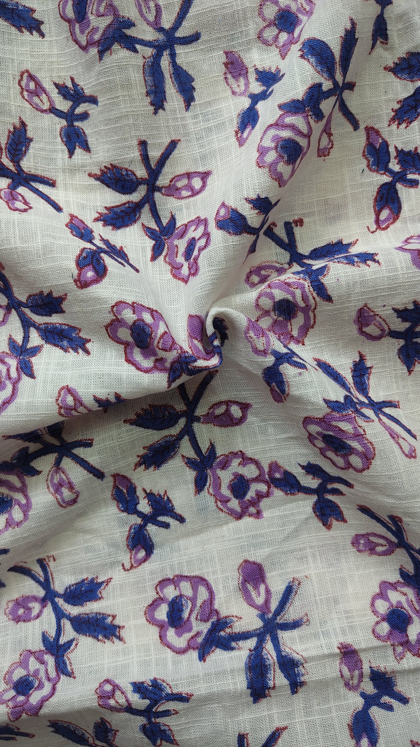 White Cotton Linen Floral Print Fabric