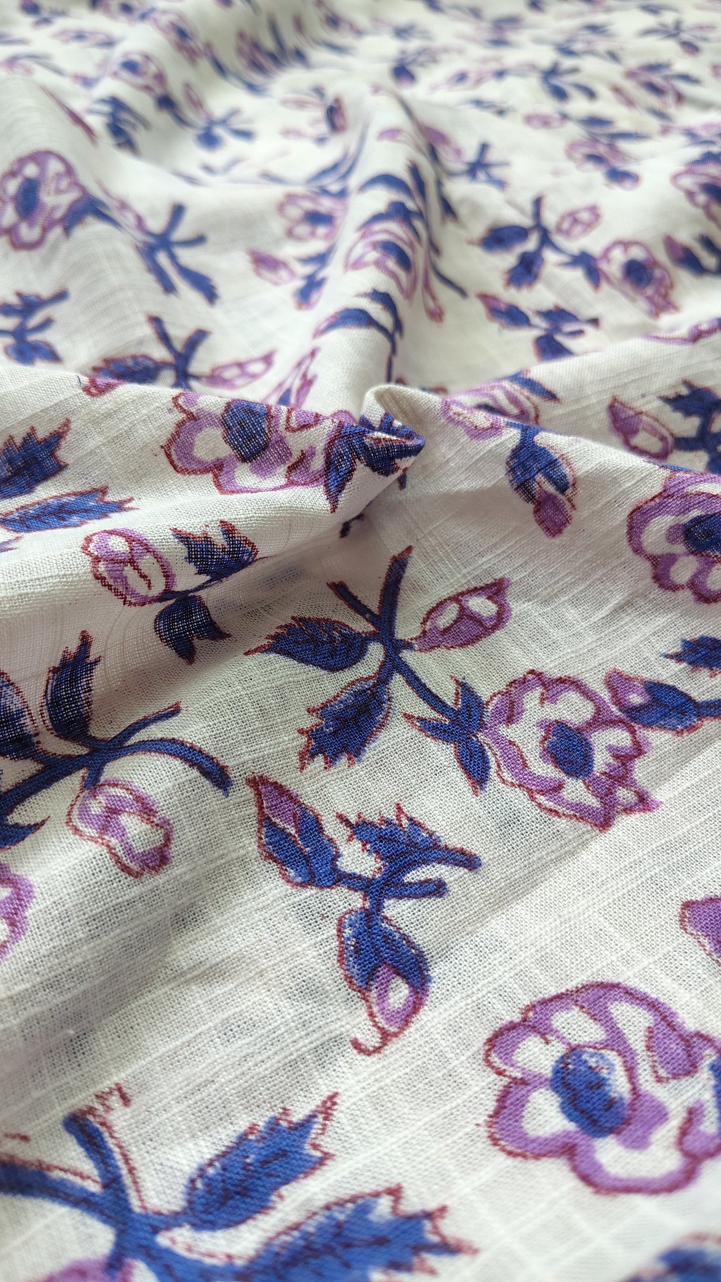 White Cotton Linen Floral Print Fabric