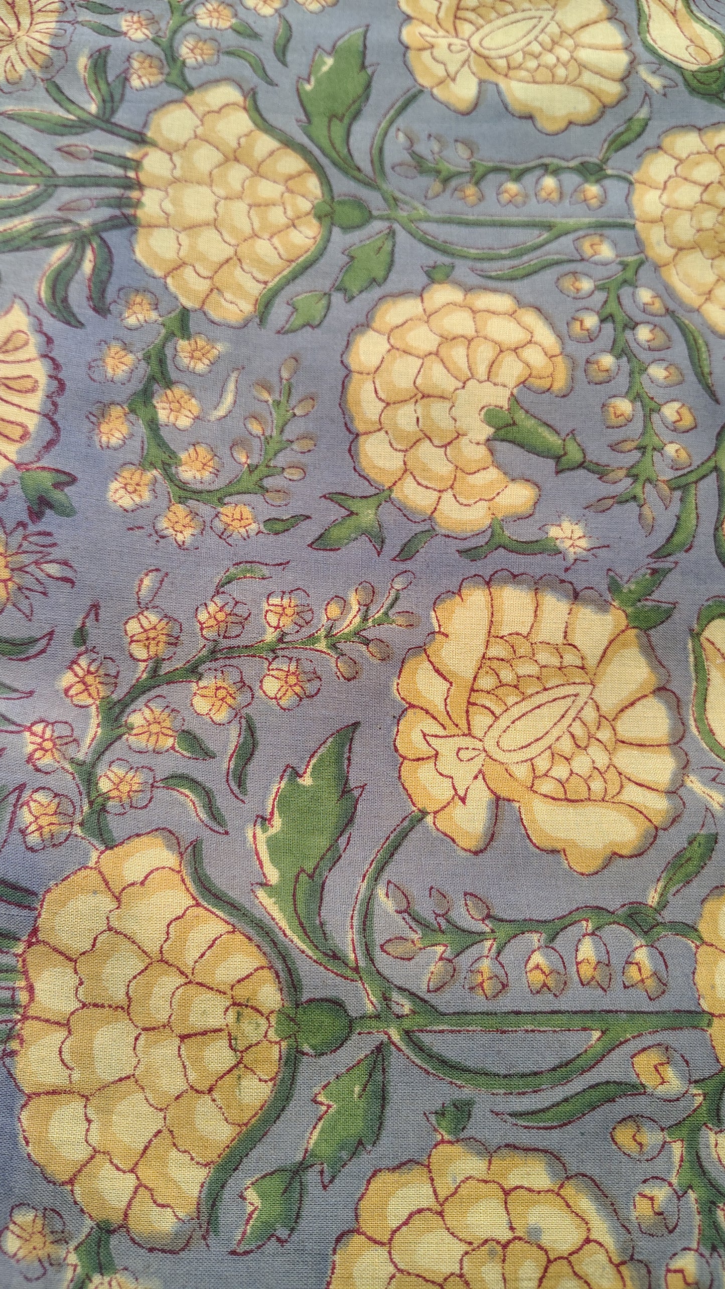 Yellow Floral Jaal Print Cotton Fabric