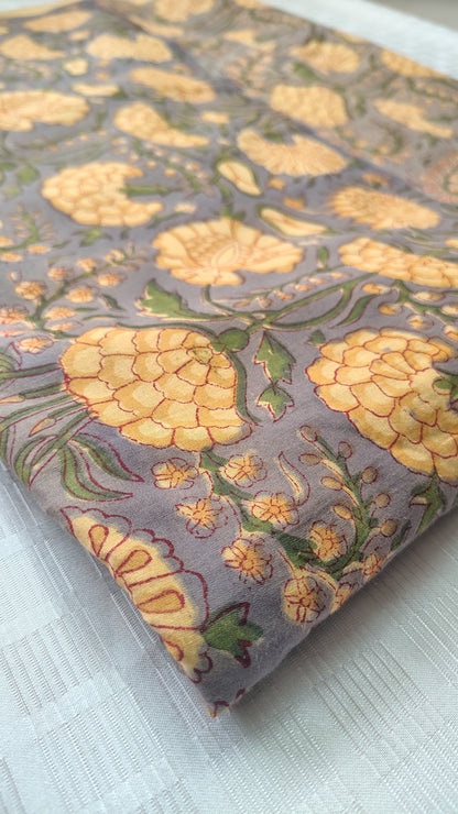 Yellow Floral Jaal Print Cotton Fabric