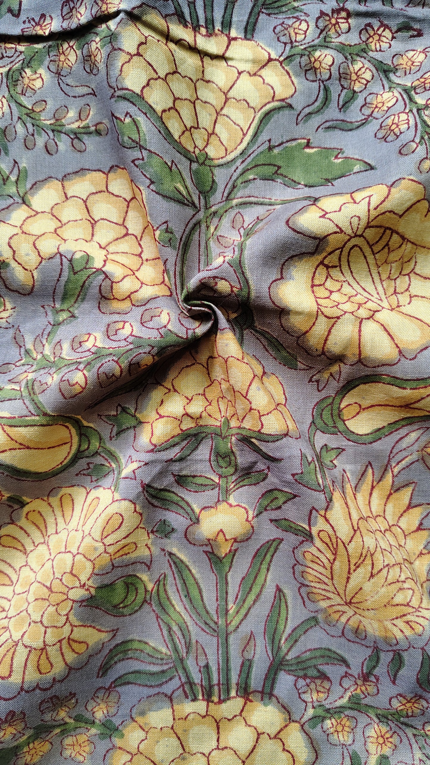 Yellow Floral Jaal Print Cotton Fabric