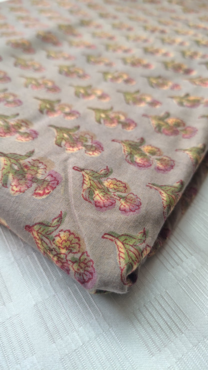 Yellow Flower Floral Jaal Print Cotton Fabric