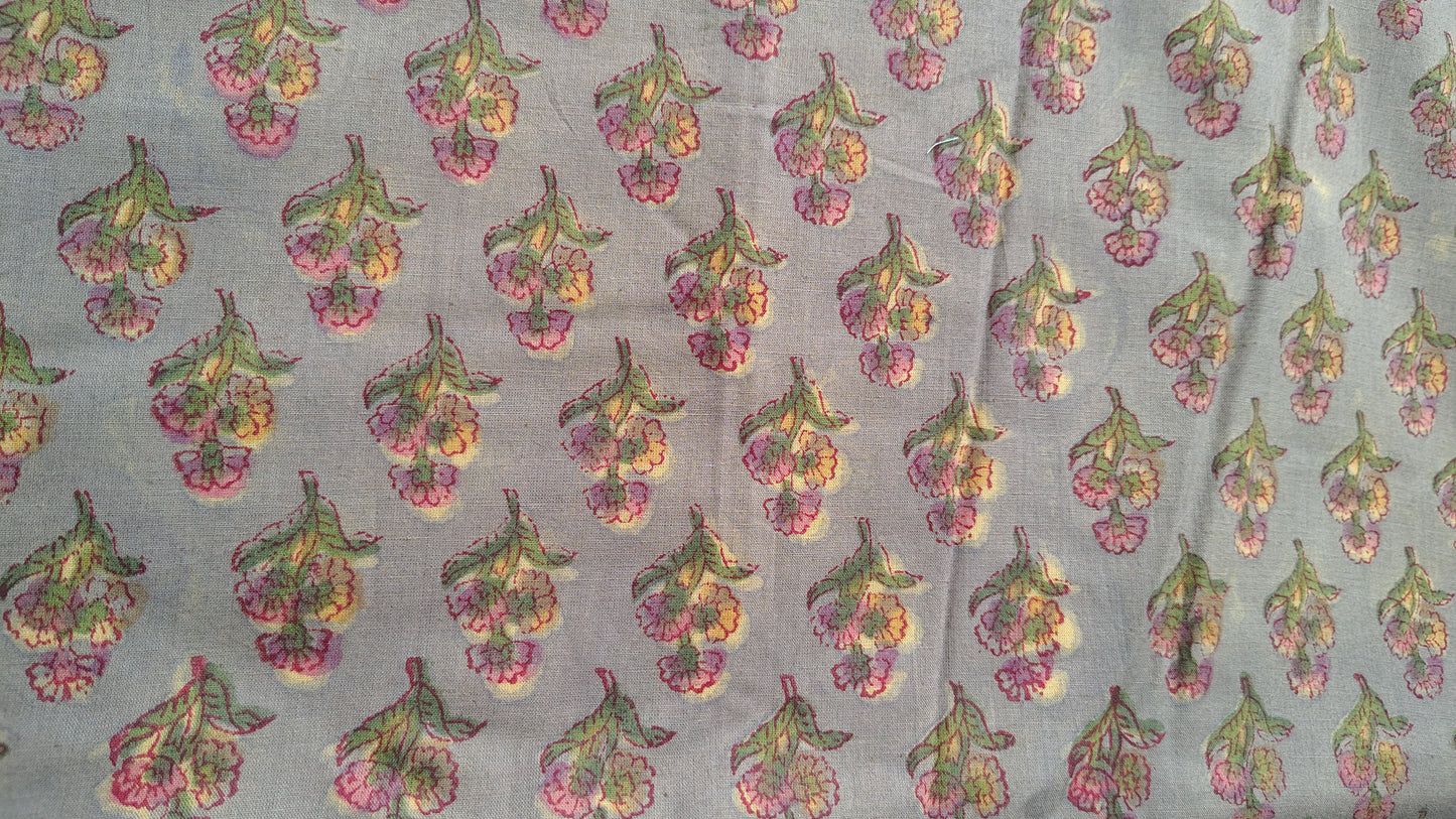 Yellow Flower Floral Jaal Print Cotton Fabric