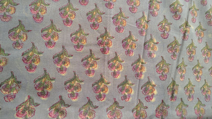 Yellow Flower Floral Jaal Print Cotton Fabric