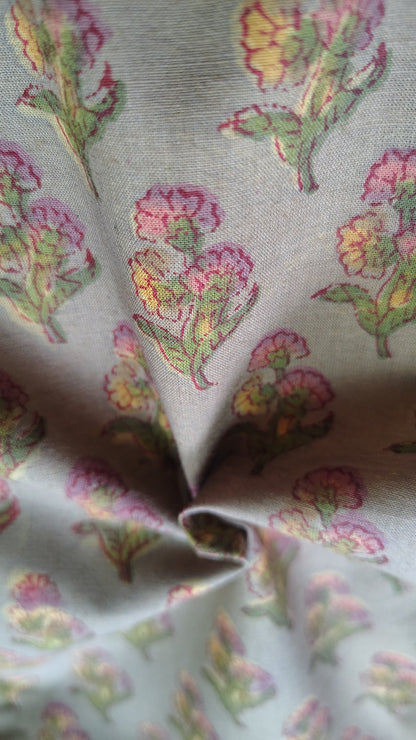 Close-up of floral fabric with a gray background