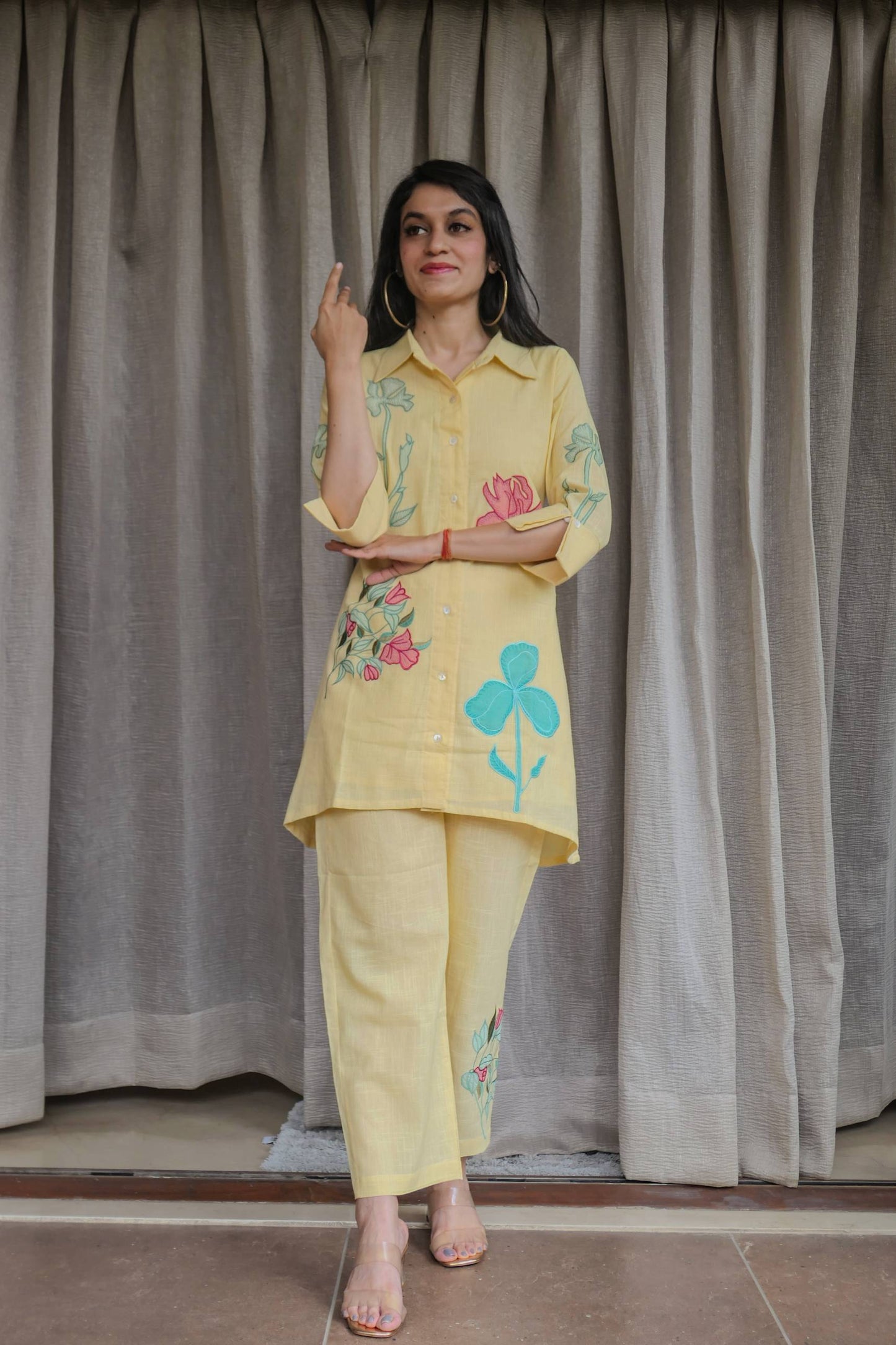 Yellow Cotton Slub Patched Co-ord Set