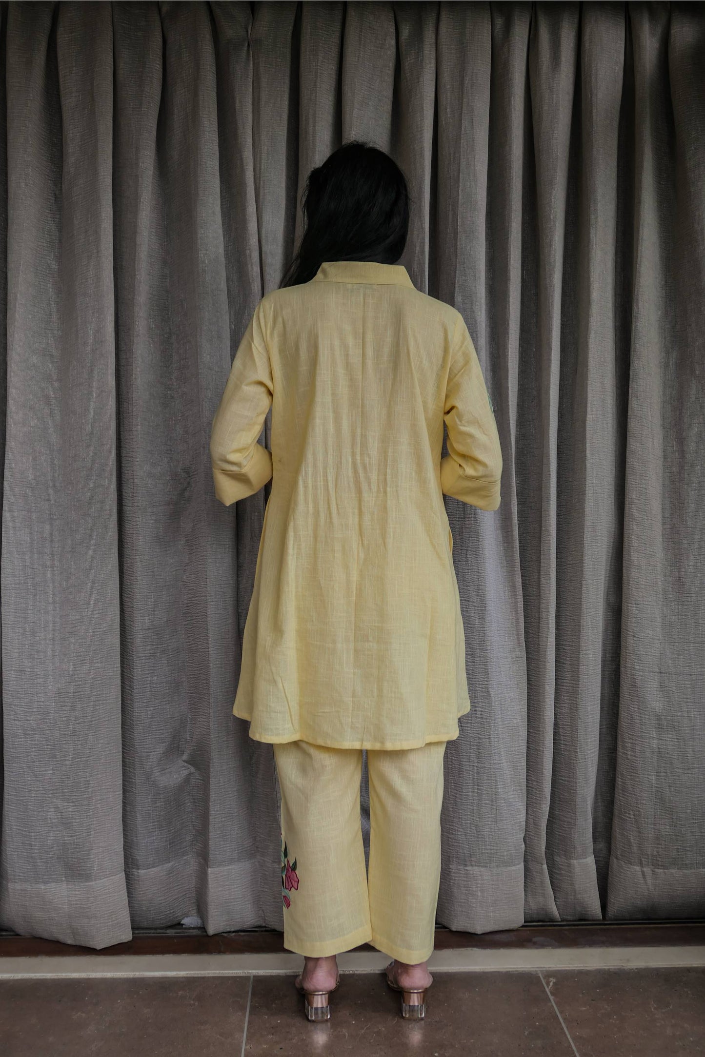 Yellow Cotton Slub Patched Co-ord Set