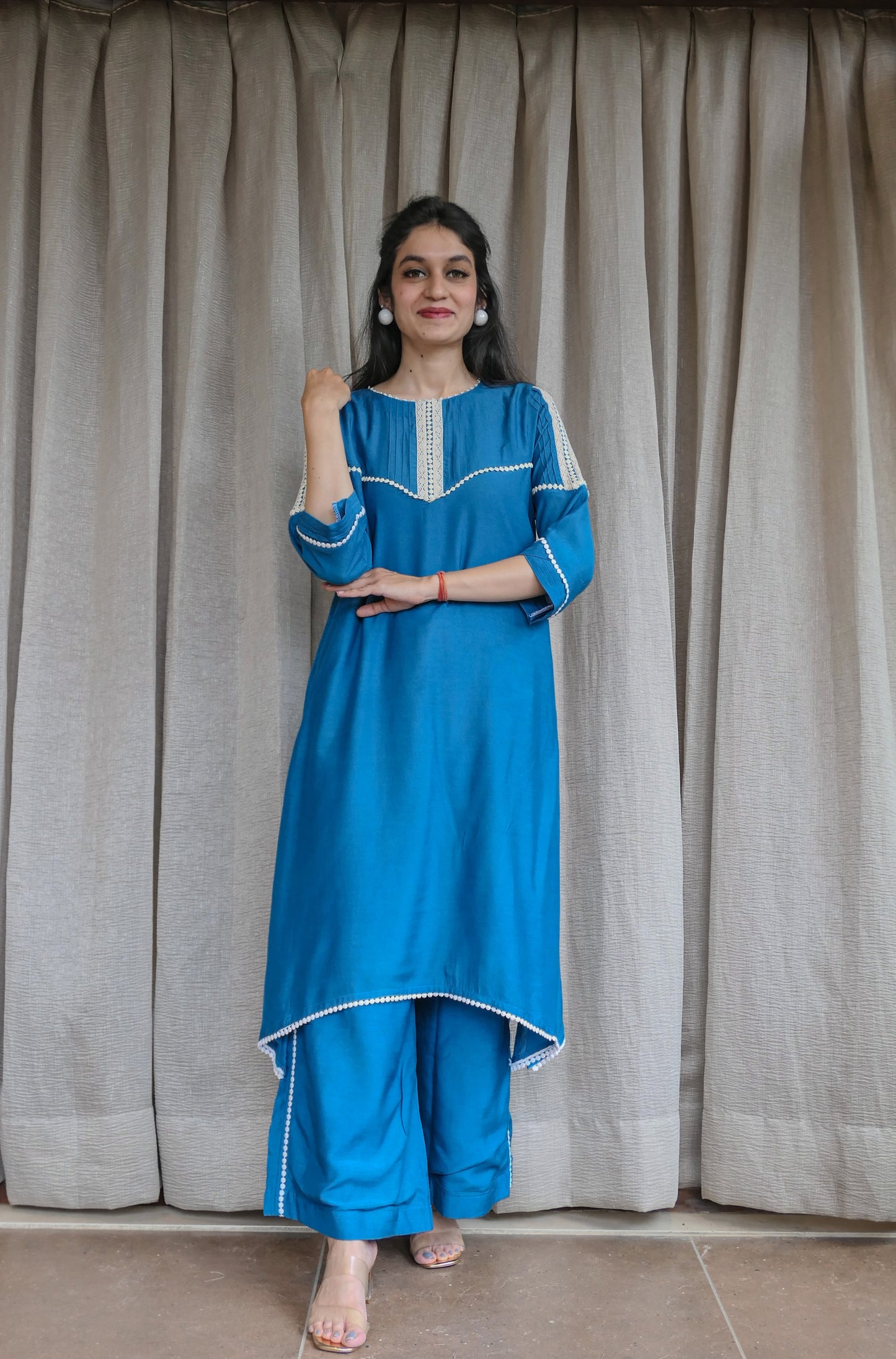 Blue and Yellow lace Co-Ord set  - Mother Daughter