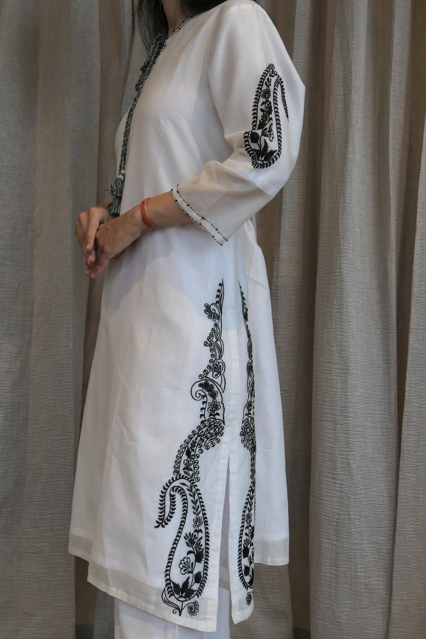 Ice Blue and White  Paisley Silk Embroidered Kurta And Pant