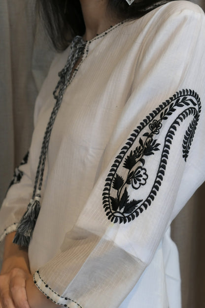 Ice Blue and White  Paisley Silk Embroidered Kurta And Pant