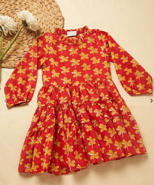 Red Hand Block Printed Cotton Dress