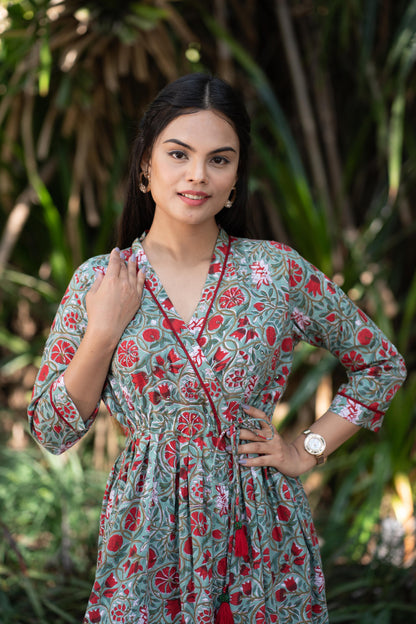 Green Sequence Embellished Wrap Dress