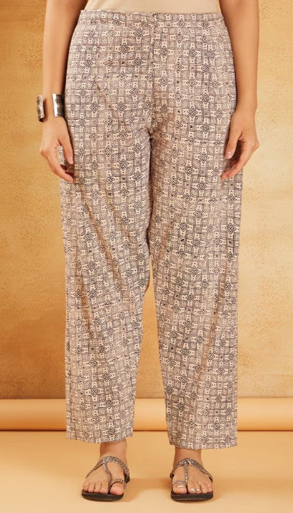 White Red Hand Block Printed Cotton Tunic with Pants - Set of 2