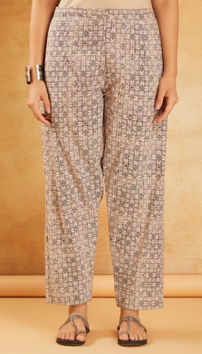 White Red Hand Block Printed Cotton Tunic with Pants - Set of 2