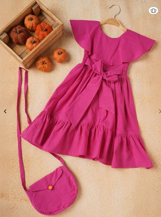 Pink Cotton Slub Hand Embroidered Dress