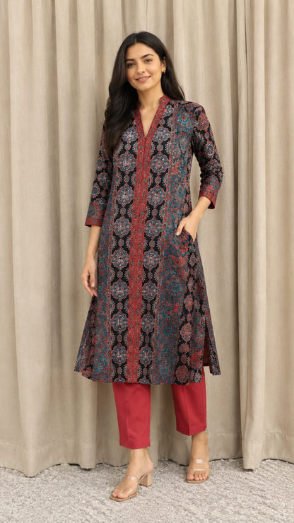 Ajrakh Hand Block Printed Cotton Suit Set