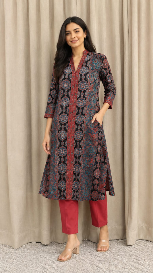 Ajrakh Hand Block Printed Cotton Suit Set