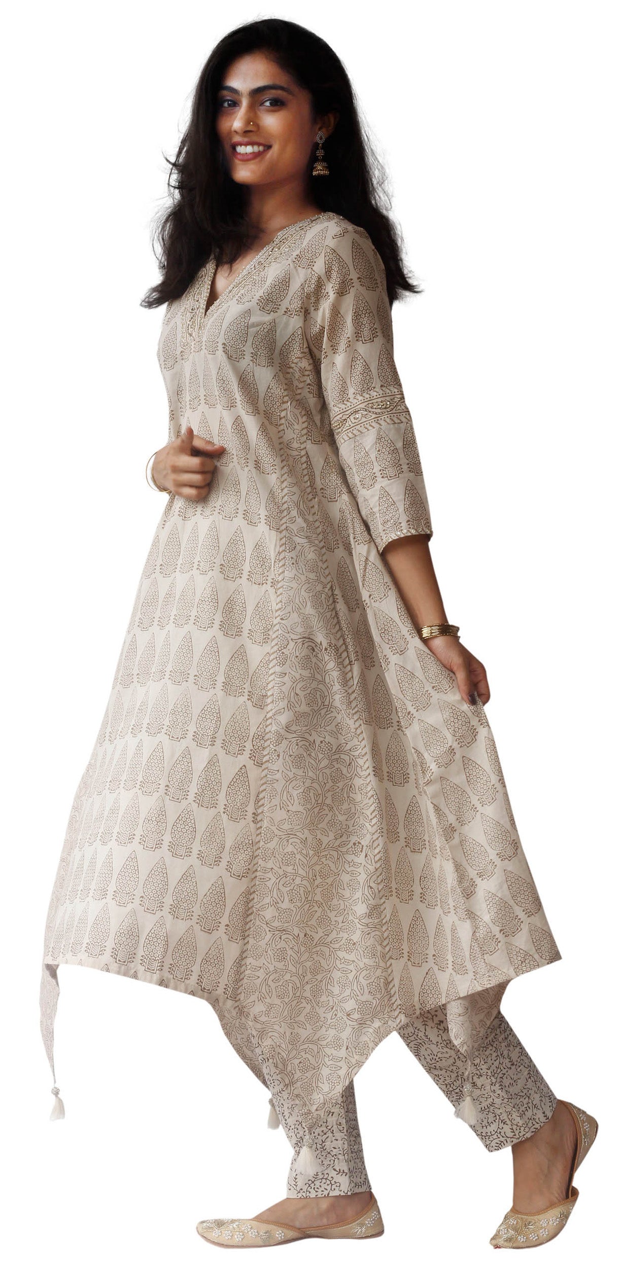 V neck Bagh print kurta with pant