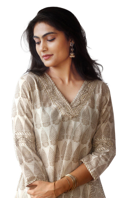 V neck Bagh print kurta with pant