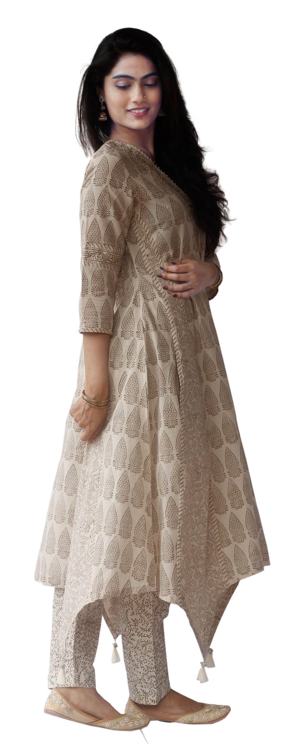 V neck Bagh print kurta with pant