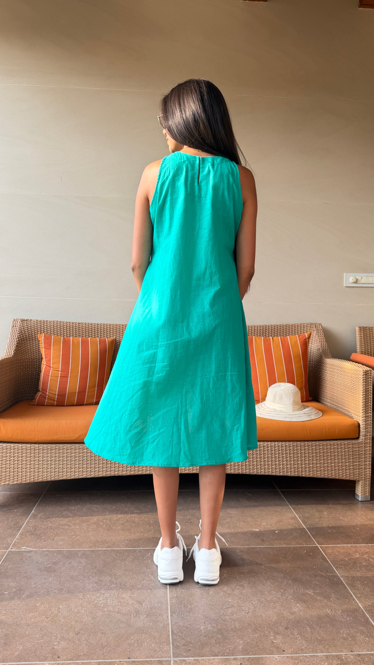 Sleeveless Cyan Dress with Pockets