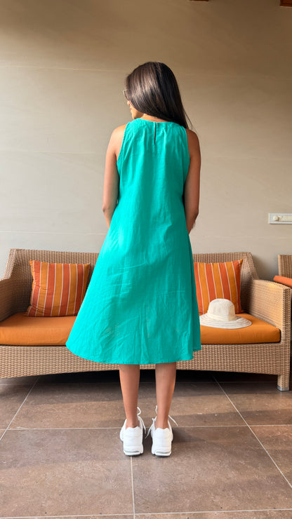 Sleeveless Cyan Dress with Pockets