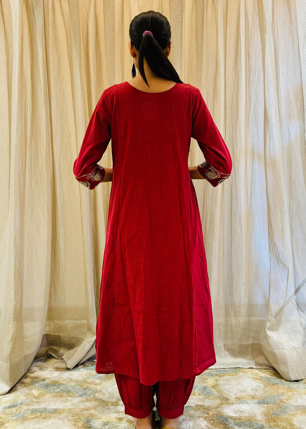 Red Paisley Applique Cotton Kurta